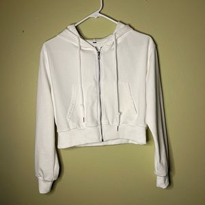 Cropped white zip up sweater
